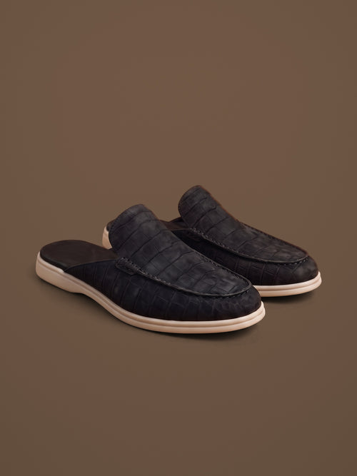 The Antibes Mule — Black, pair, front three-quarter view