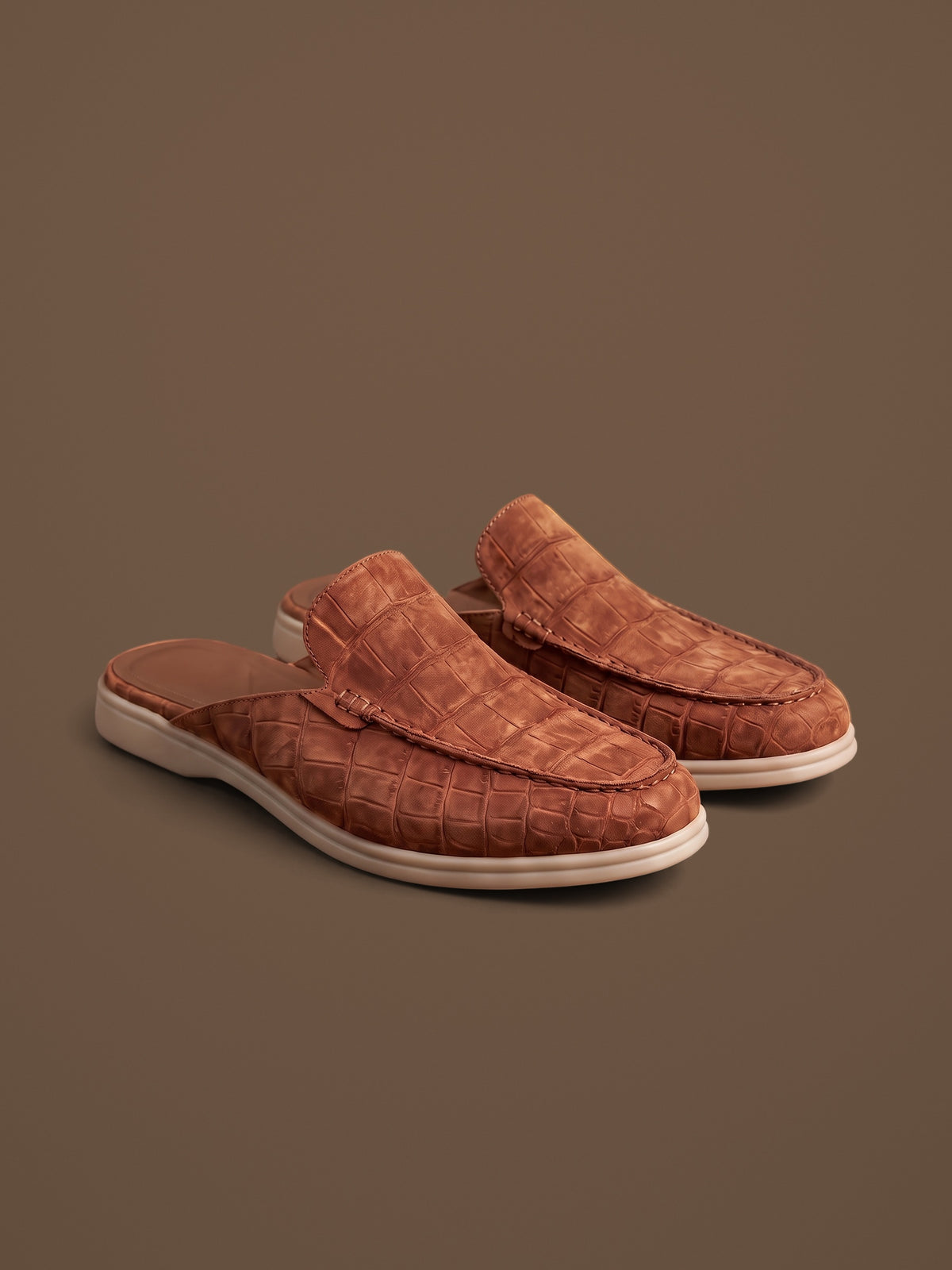 The Antibes Mule — Brown, pair, front three-quarter view