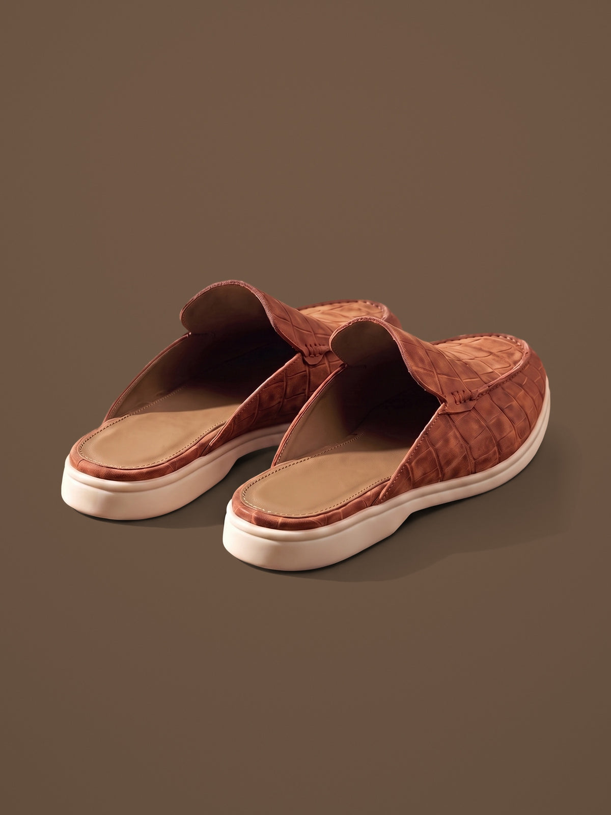 The Antibes Mule — Brown, pair from behind, open back