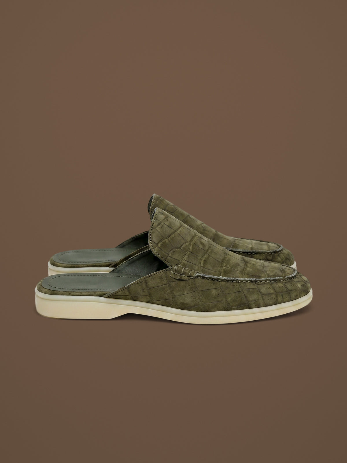 The Antibes Mule — Olive, pair, side view