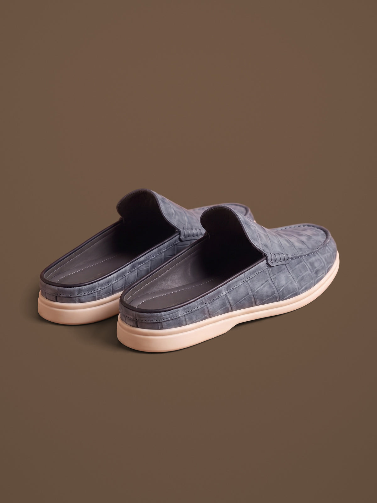 The Antibes Mule — Slate, pair from behind, open back