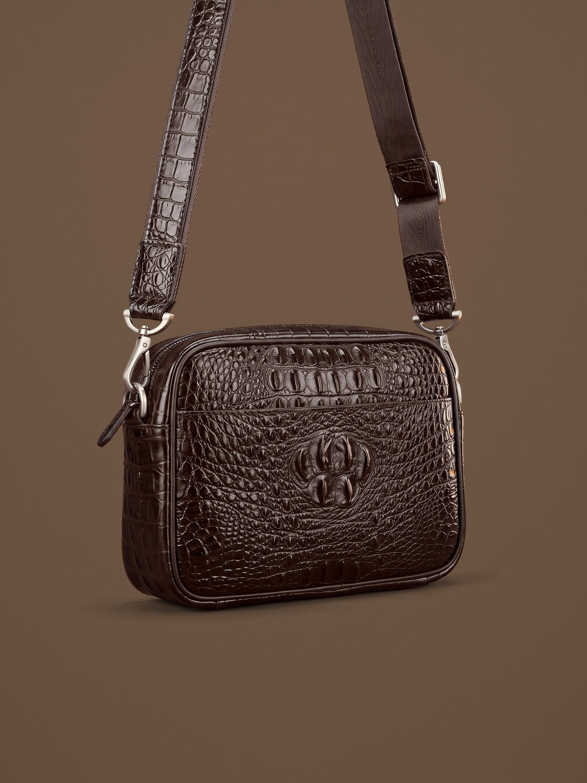 The Cassis Camera Bag — Brown, three-quarter view