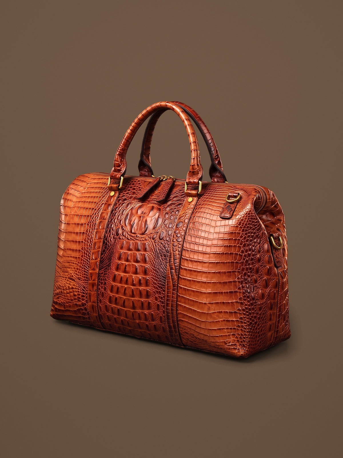 The Deauville Travel Bag — Cognac, three-quarter view